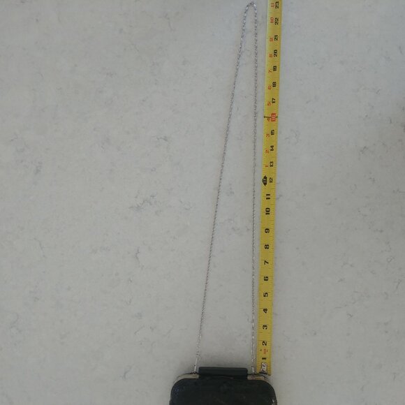 Hard Shell black snakeskin leather look clutch bag silver chain - Picture 7 of 12